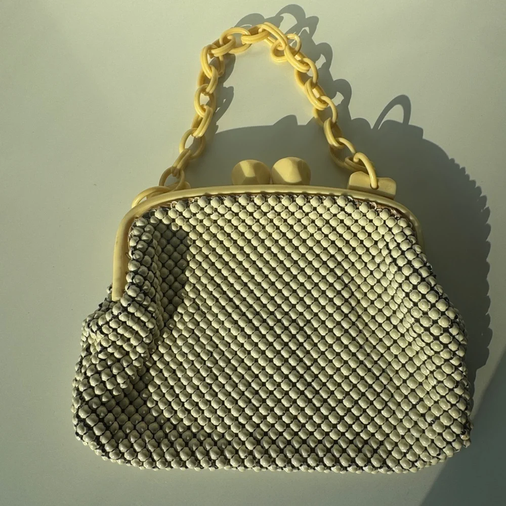 Vintage Alumesh Bakelite Top Handle 40's Handbag White - Whiting and Davis - Picture 4 of 6